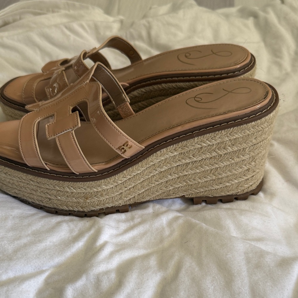 Sam Edelman Nude Patent Leather Espadrille Slide Sandals - Picture 5 of 7